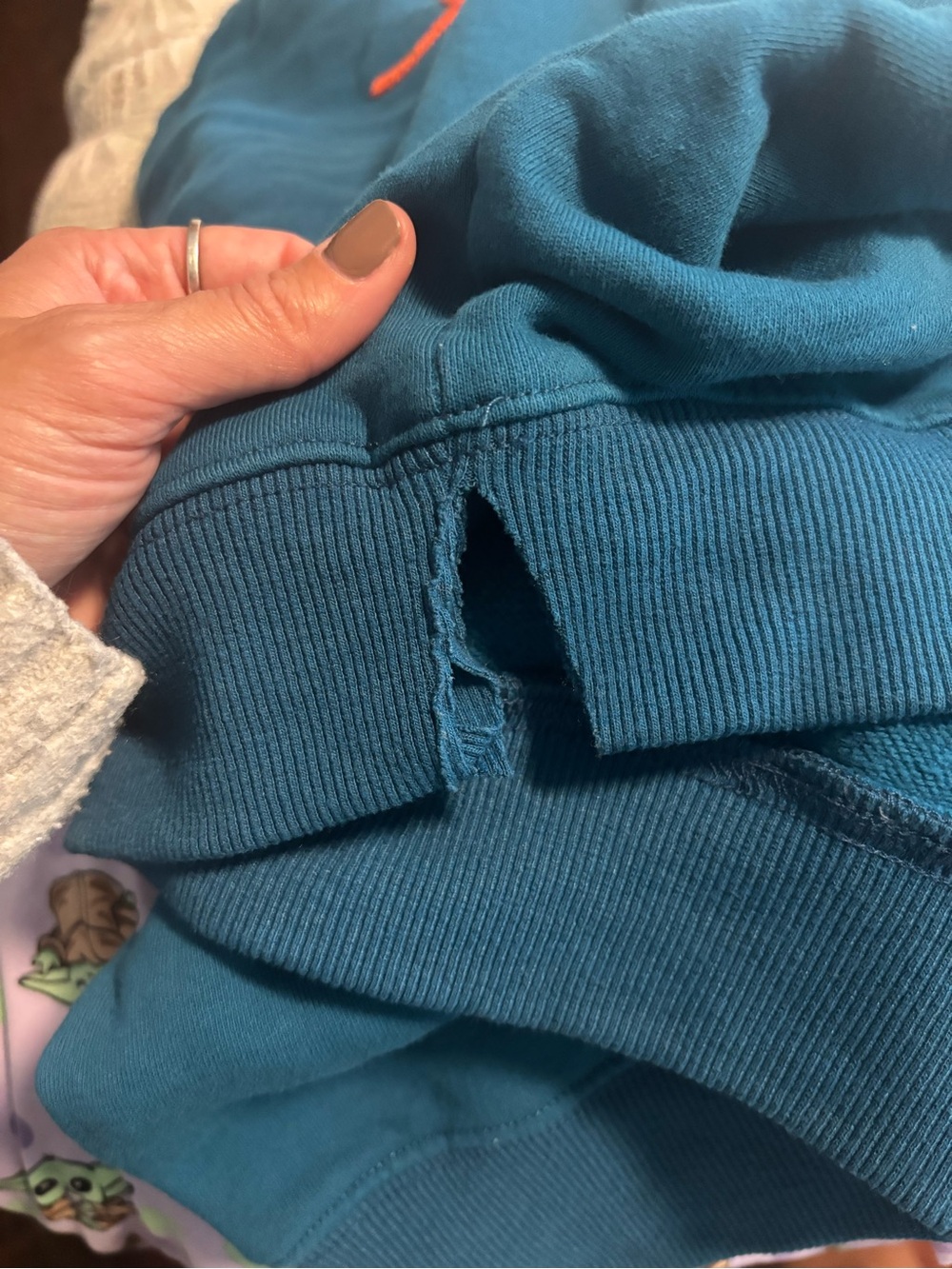 Natural Life Loved Heart Patch Teal Crewneck Sweater - Picture 6 of 6